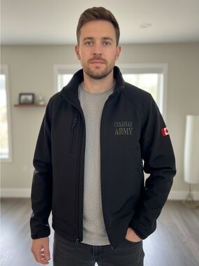 Storm Black Men's Performance Softshell Jacket with Canadian Flag Patch